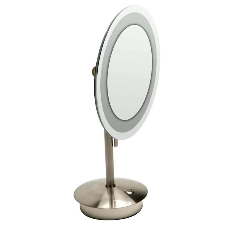 ALFI brand ABM9FLED-BN Brushed Nickel Tabletop Round 9  5x Magnifying Cosmetic Mirror with Light