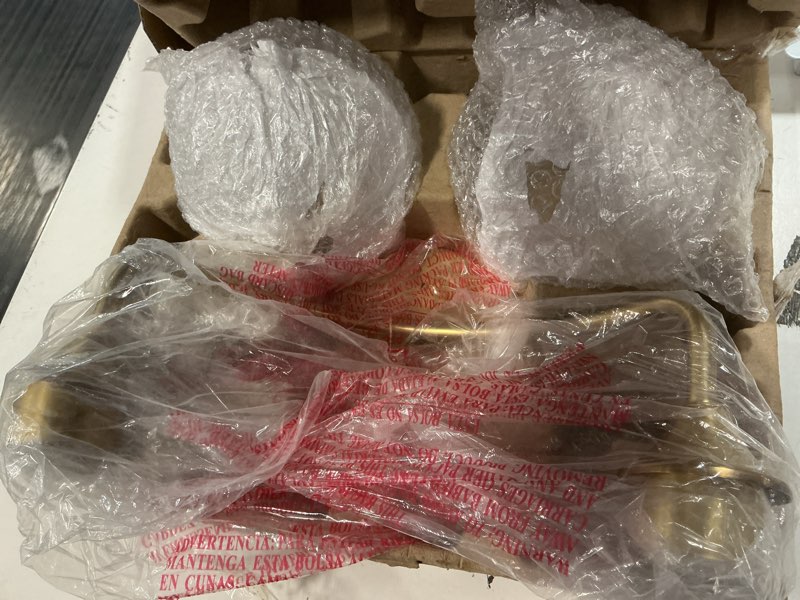 Condition photo showing As Is for origin 21 freya 17-in 2 light brushed gold farmhouse bathroom vanity light