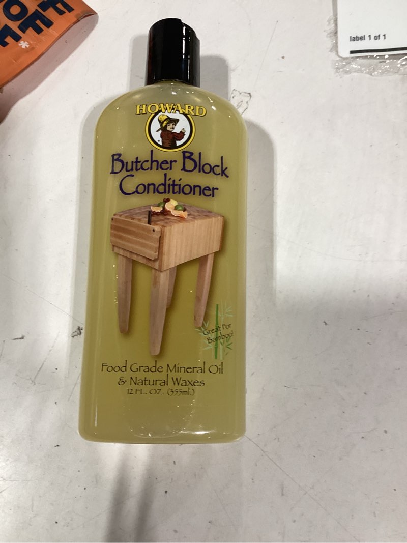 Condition photo showing New/Like New for howard products butcher block conditioner and food grade mineral oil for wood cutting boards, 12 fl oz - enhanced wood care