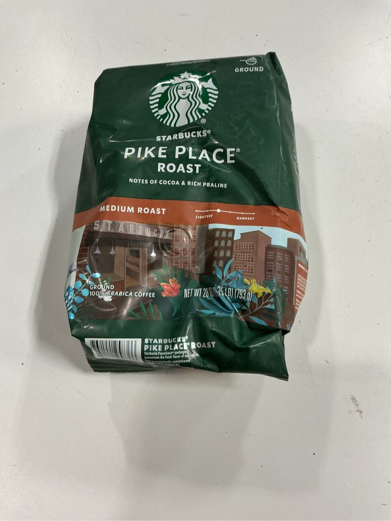 Condition photo showing New/Like New for Best by 07/31/25 Starbucks Ground Coffee, Medium Roast Coffee, Pike Place Roast, 100% Arabica, 1 Bag (28 Oz)