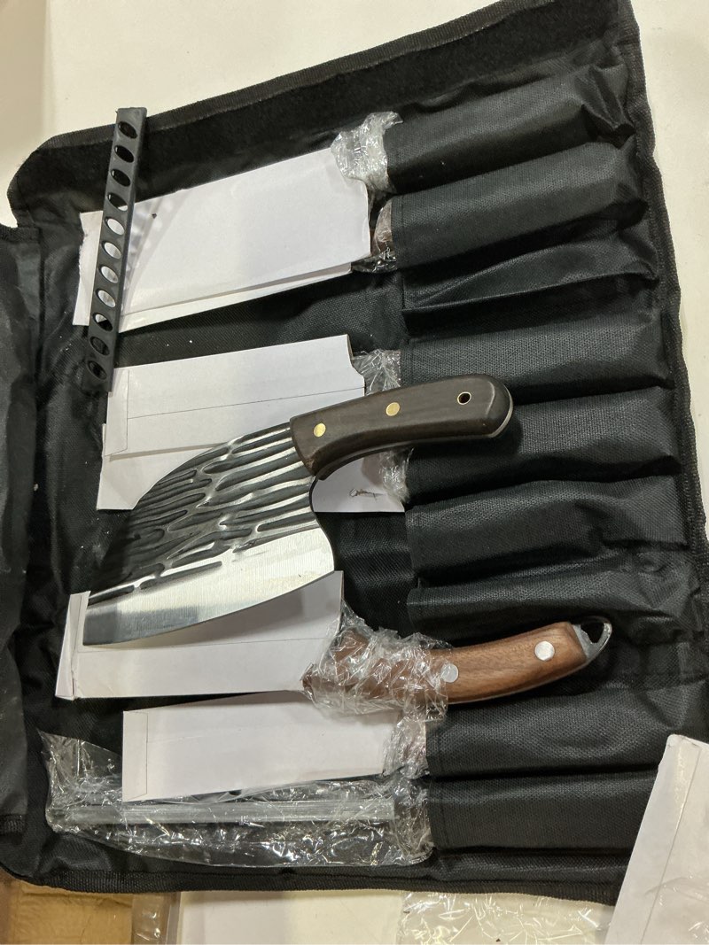 Condition photo showing Good Condition for zeng 8 pieces butcher knife set with roll bag, chef knife set for meat cleaver cutting & viking kniv