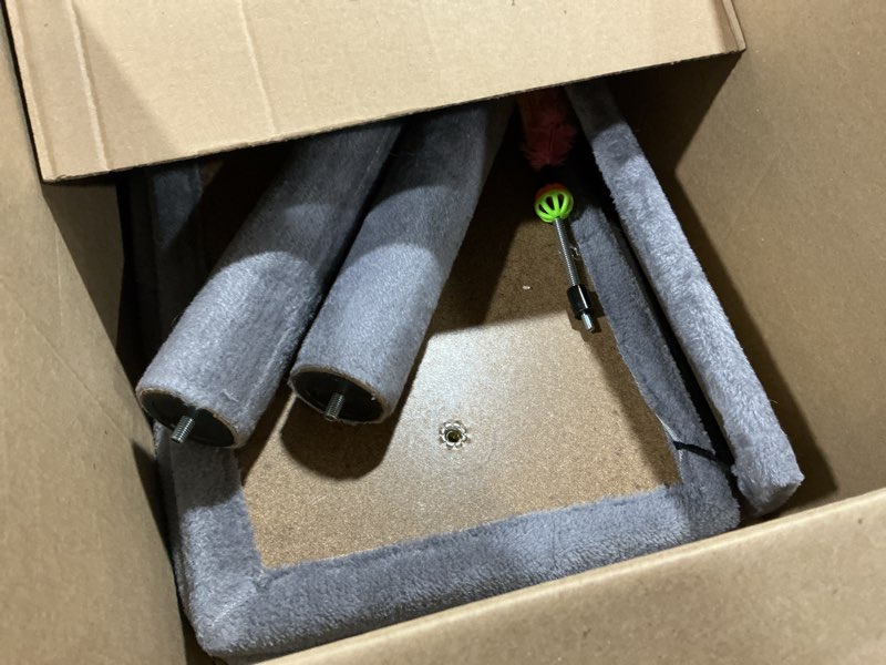 Condition photo showing Good Condition for twdepart cat tree tower with cat scratching post for indoor cats, activity centre climbing tree with scratching board and playful toy balls, grey
