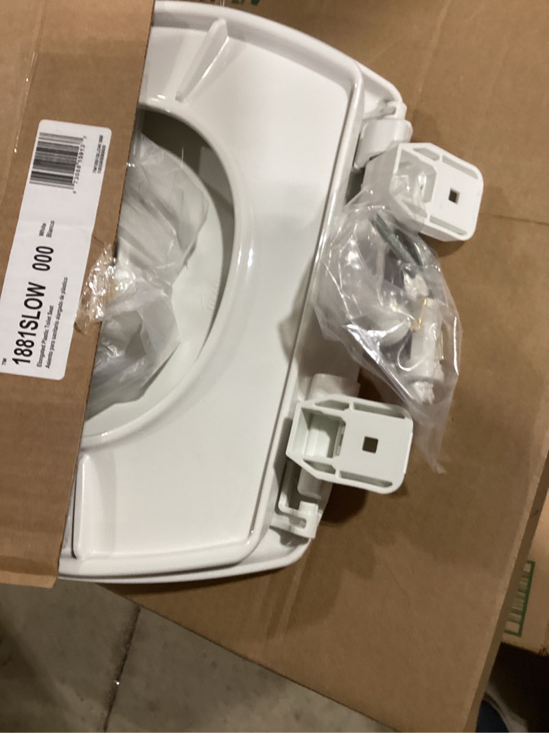 Condition photo showing Good Condition for Mayfair Little2Big? Elongated Plastic Toilet Seat in White with STA-TITE? Seat Fastening System? and Whisper•Close? Hinge
