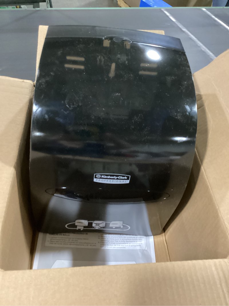Condition photo showing As Is for kimberly-clark professional sanitouch manual hard roll paper towel dispenser (09990), black, universal 1.5" core compatible, wall mounted, for commercial hand towels (qty 1)