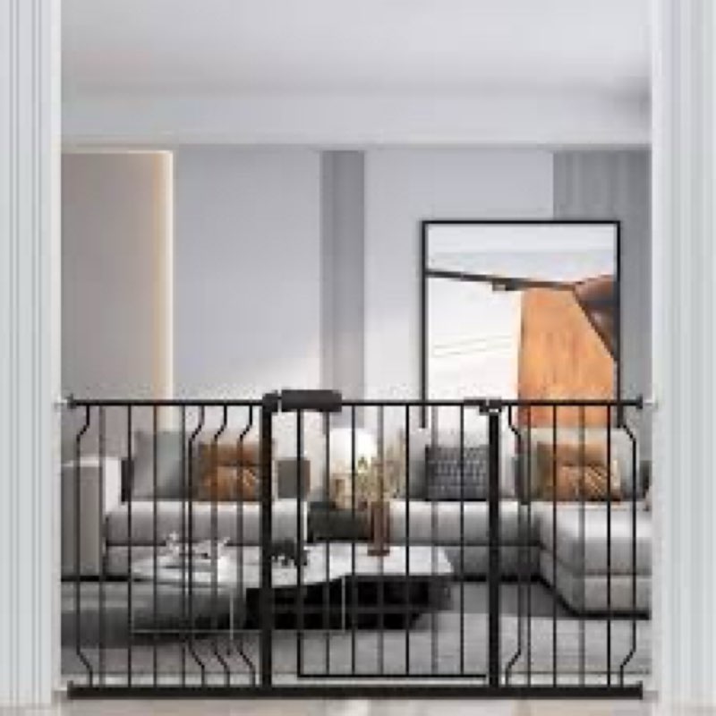 WAOWAO Baby Gate 57.48-62.20" Extra Wide Pressure Mounted Walk Through Swing Auto Close Safety Black