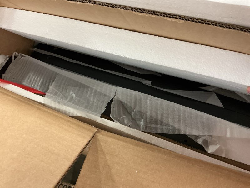 Condition photo showing As Is for LITTLE TREE Round Dining Table for 4-6 People, 47 Inches Dining Room Table with Wooden Pedestal Base, Black Dinner Table, Circle Kitchen Table for Dining Room, Kitchen, Living Room(Table Only)