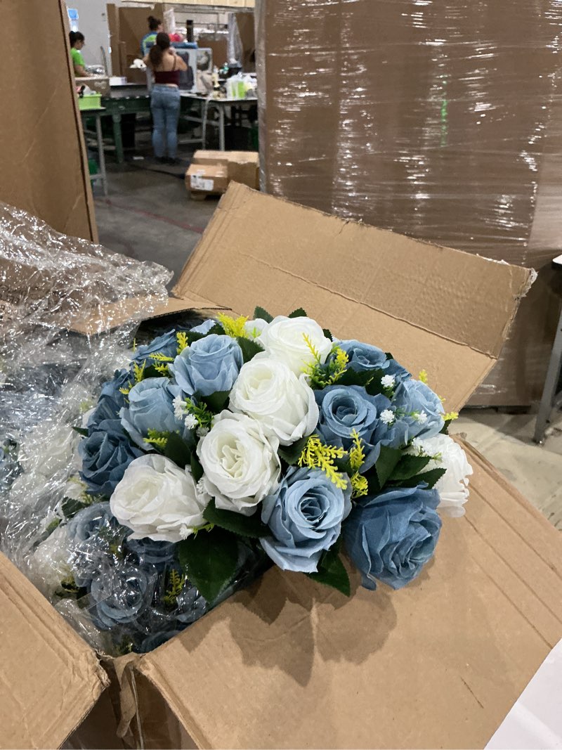 Condition photo showing Good Condition for nuptio large artificial flower centerpieces - 10 pcs 13.8in diameter dusty blue & white fake flowers roses balls - silk faux rose arrangement for tables wedding party centerpiece table decorations 10 dusty blue & white