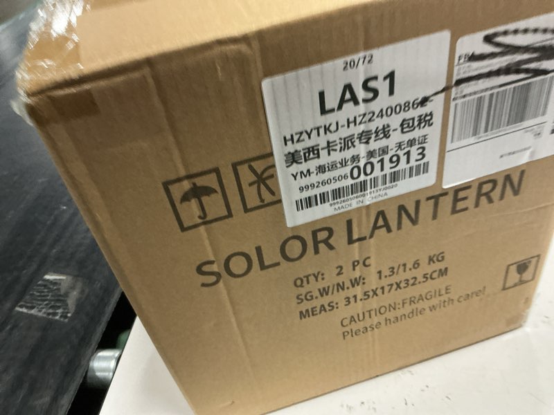Condition photo showing New/Like New for 2 pack 14 inch solar lanterns outdoor waterproof with flickering flameless candles, outdoor garden hanging lantern decorative for patio front porch backyard balcony cabin outside table bronze-2pk