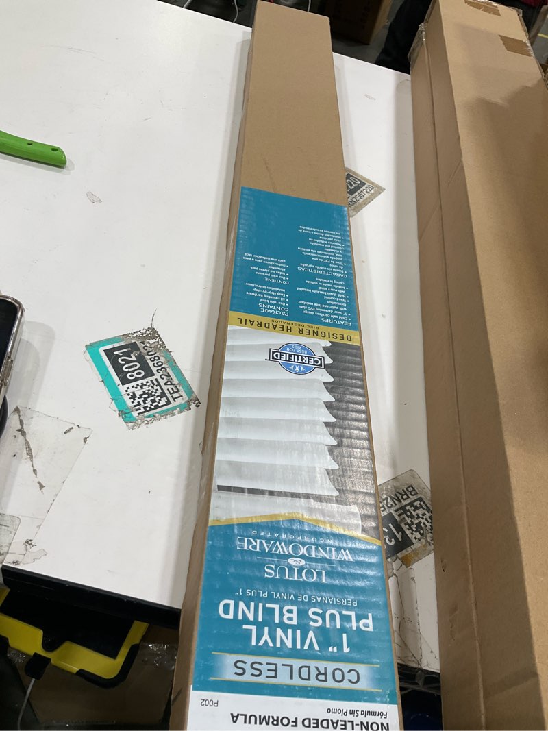 Condition photo showing New/Like New for LOTUS & WINDOWARE Cordless 1" Premium Vinyl Mini Blind, 30" Wide x 36" Long, White, Smooth, Room Darkening, Horizontal Blinds for Living Room, Bedroom, Interior Door Windows 30"W x 36"H White