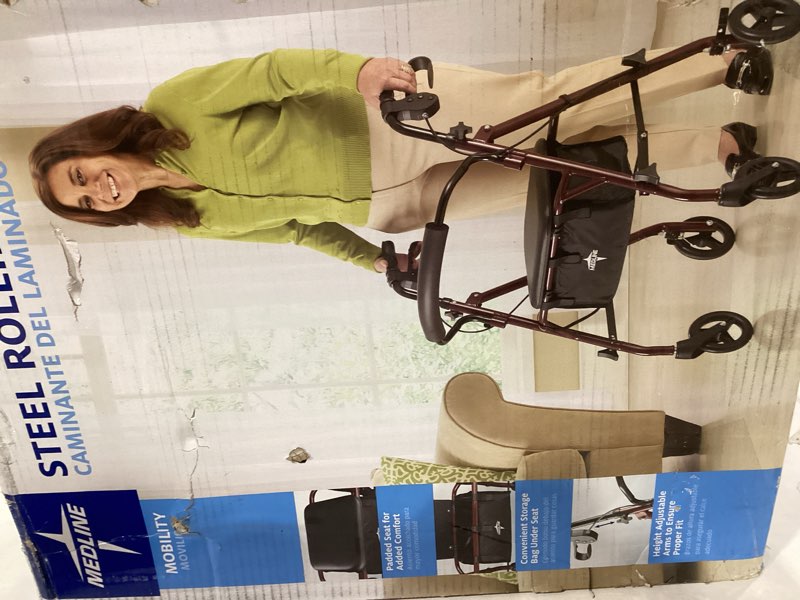 Condition photo showing Good Condition for Medline Steel Rollator Walker with Seat, Burgundy, 350 lb. Weight Capacity, 6” Wheels, Foldable, Adjustable Handles, Rolling Walker for Seniors, Walker for Mobility Impaired