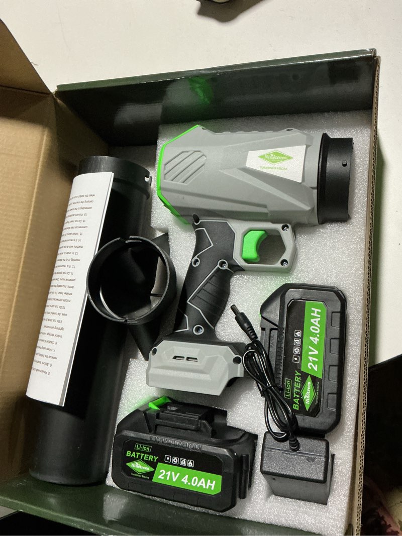 Condition photo showing Good Condition for Leaf Blower Cordless with Battery and Charger,1000,000 RPM, 395CFM 1000G Power, Lightweight Handheld Design, Extended Nozzle,Blower for Patio Cleaning,Car Blowing Water, Blowing Leaves and Dust Silver