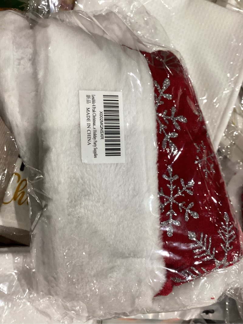 Condition photo showing New/Like New for LessMo 4 Pcak Christmas Santa Hat, Santa Hat Adults Christmas Hats, Reusable Double Liner Plush with Snowflake Pattern, for Children Kids Christmas New Year Festive Holiday Party Supplies 4 Pack