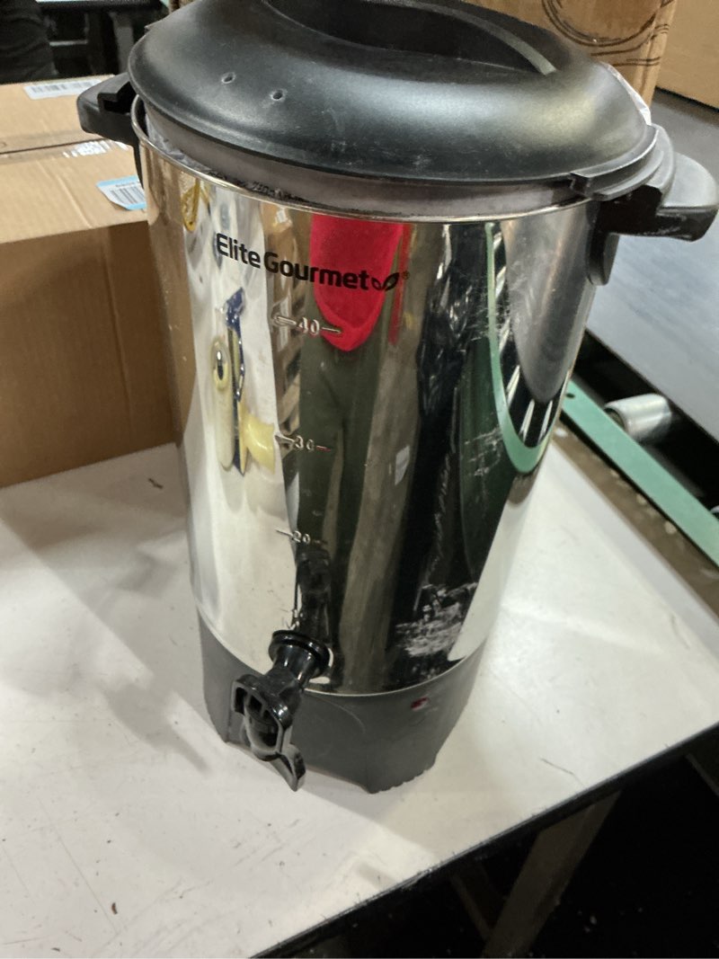 Condition photo showing As Is for elite gourmet ccm040x 40 cup electric hot water coffee brewer urn, removable filter for easy cleanup, two way dispenser with cool-touch handles, stainless steel