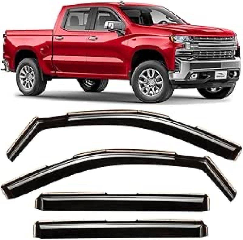 voron glass in-channel extra durable rain guards for chevy silverado/gmc sierra 1500 2019-2026 crew cab,window deflectors,vent visors,4pcs - 220089