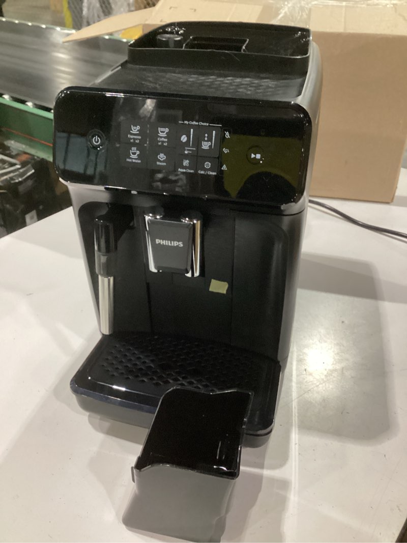Condition photo showing As Is for **missing top cover*not tested**philips 5500 series fully automatic espresso machine, lattego milk system, integrated grinder, 20 hot & iced coffee pre-sets, quick start, silentbrew, 15-bar pressure, black chrome (ep5544/94) black, chromed