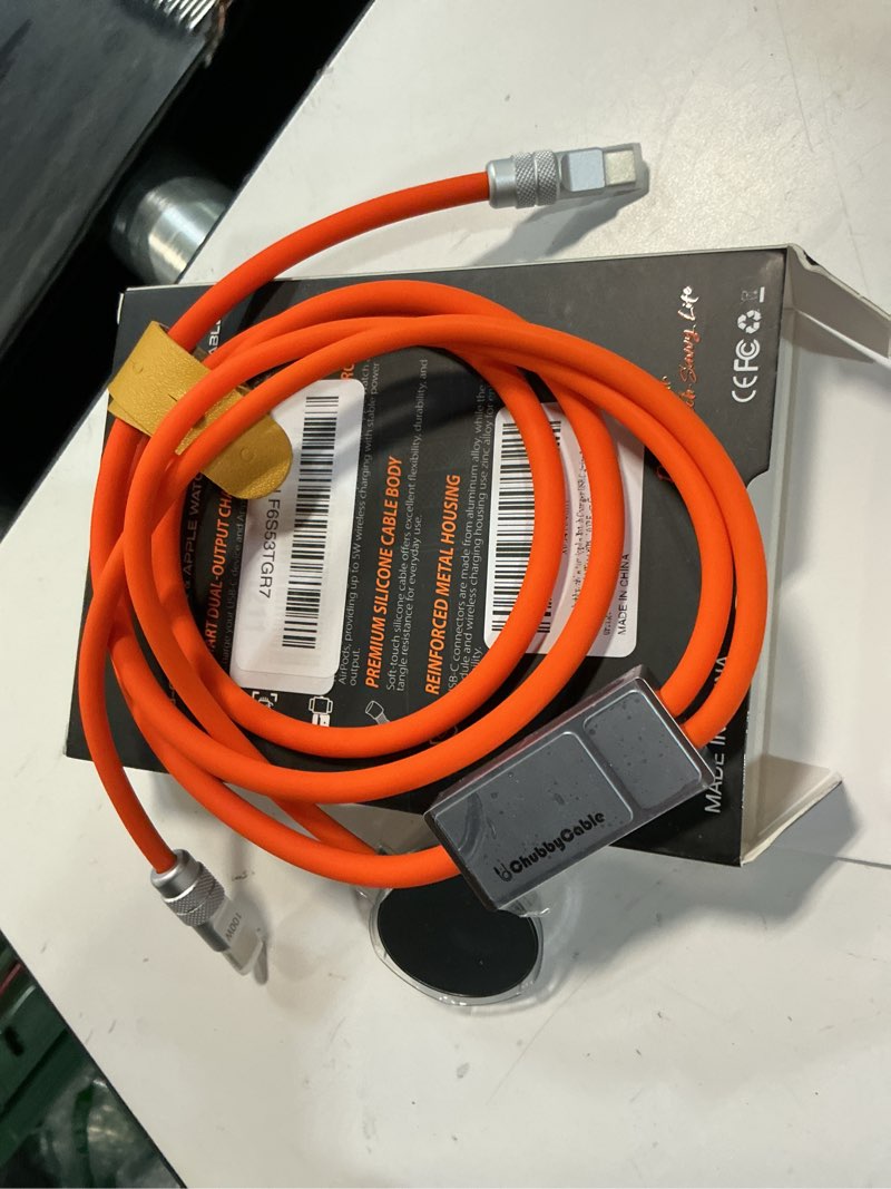 Condition photo showing New/Like New for chubbycable duo-core flex 2-in-1 usb c cable 100w fast charging 5w [40mins 80%] magnetic apple watch charger 4ft soft silicone compatible with iwatch, iphone, ipad, macbook, airpods, orange 4ft?1.2m? orange