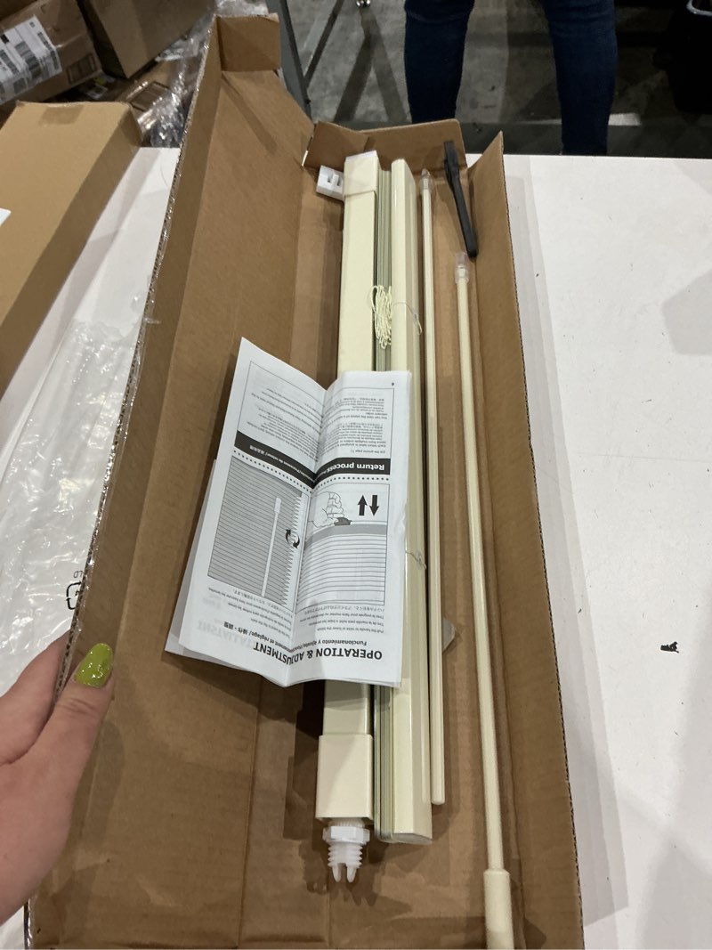 Condition photo showing Good Condition for lazblinds no tools-no drill 1" aluminum mini blinds, cordless blinds for indoor windows, light filtering horizontal blinds and shades for window size 37'' w x 48'' h, cream no drill-cream 37'' w x 48'' h