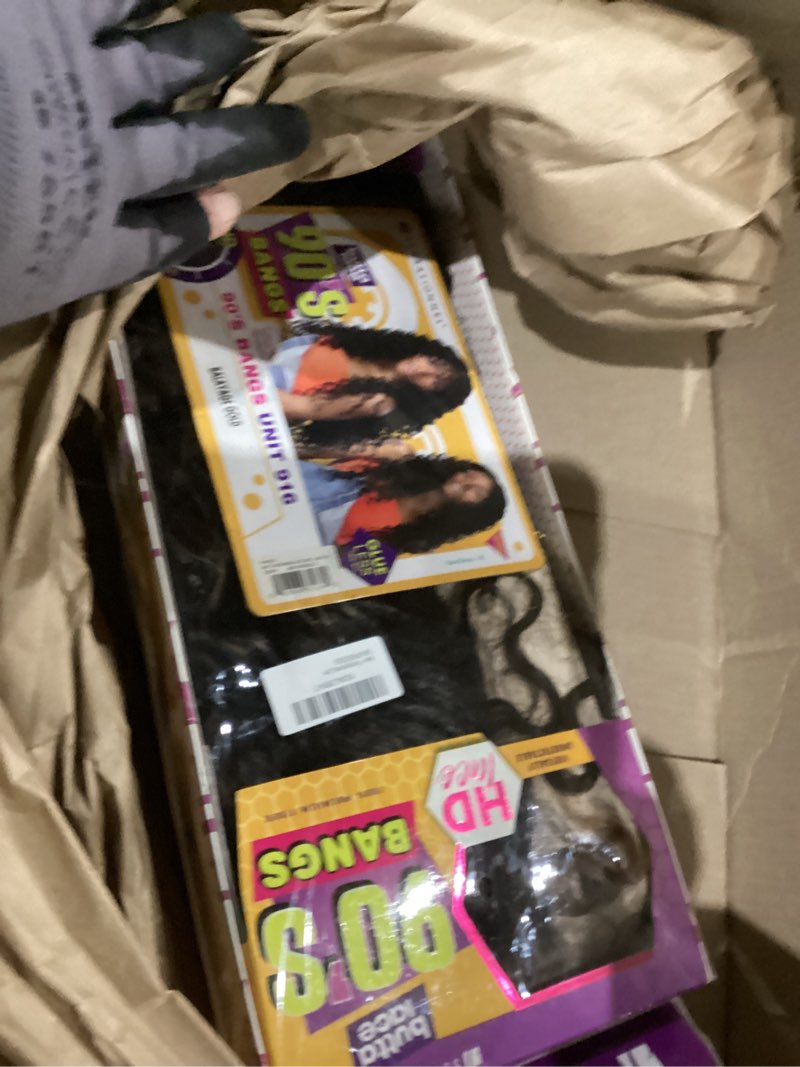 Condition photo showing As Is for Sensationnel Butta Lace 90Sbangs Wigs - Unit 916 Glueless Wide Deep Center Part Synthetic Preplucked Hairline (BALAYAGEGOLD)