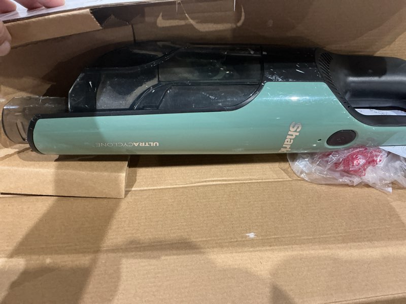 Condition photo showing As Is for shark ultracyclone pro cordless handheld vacuum, powerful suction, handheld vacuum for car & home, crevice tool, scrubbing brush, lightweight, xl dust cup, black/green, ch901
