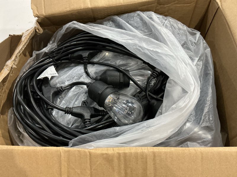 Condition photo showing Good Condition for lakumu 2-pack 3 color dimmable led outdoor string lights for patio with remotes, 96ft waterproof hanging lights with shatterproof edison bulbs for bistro backyard-warm white/neutral white/daylight black-2700k/4000k/5000k 96ft(48ft*2)