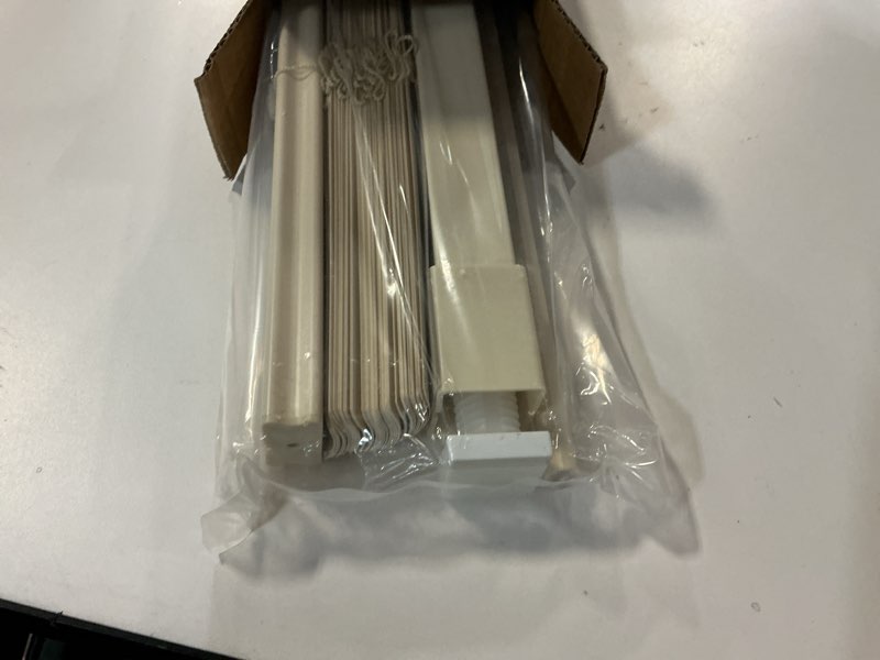 Condition photo showing As Is for LazBlinds No Tools No Drill 1" Vinyl Mini Blinds, Cordless Blinds for Windows, Light Filtering Horiz