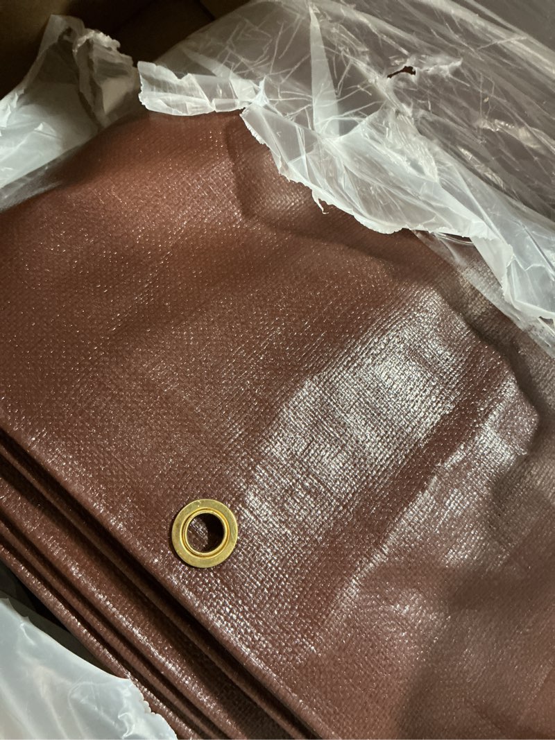 Condition photo showing Good Condition for whiteduck super heavy duty poly tarp cover 16 mil & 10 mil with grommets and reinforced edges (brown, white & silver black) (brown- 16 mil, 12' x 25') brown- 16 mil 12' x 25'