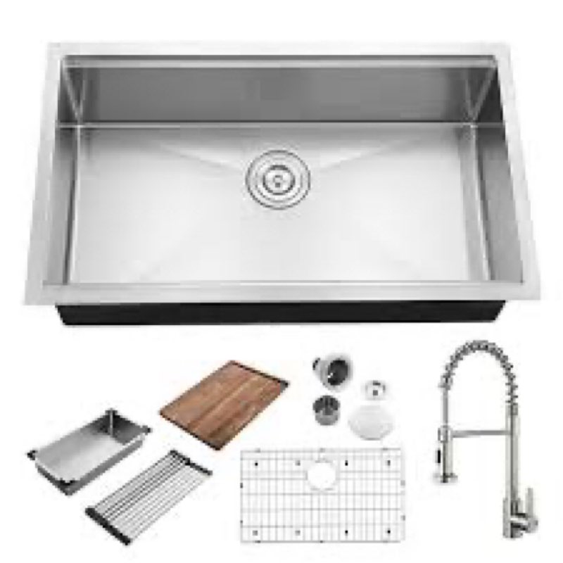 32'' L Undermount Single Bowl Stainless Steel Kitchen Sink with Drain, Colander, Cutting Board, Strainer, Grid, Dish-Drying Rack and Utensil Drying Rack