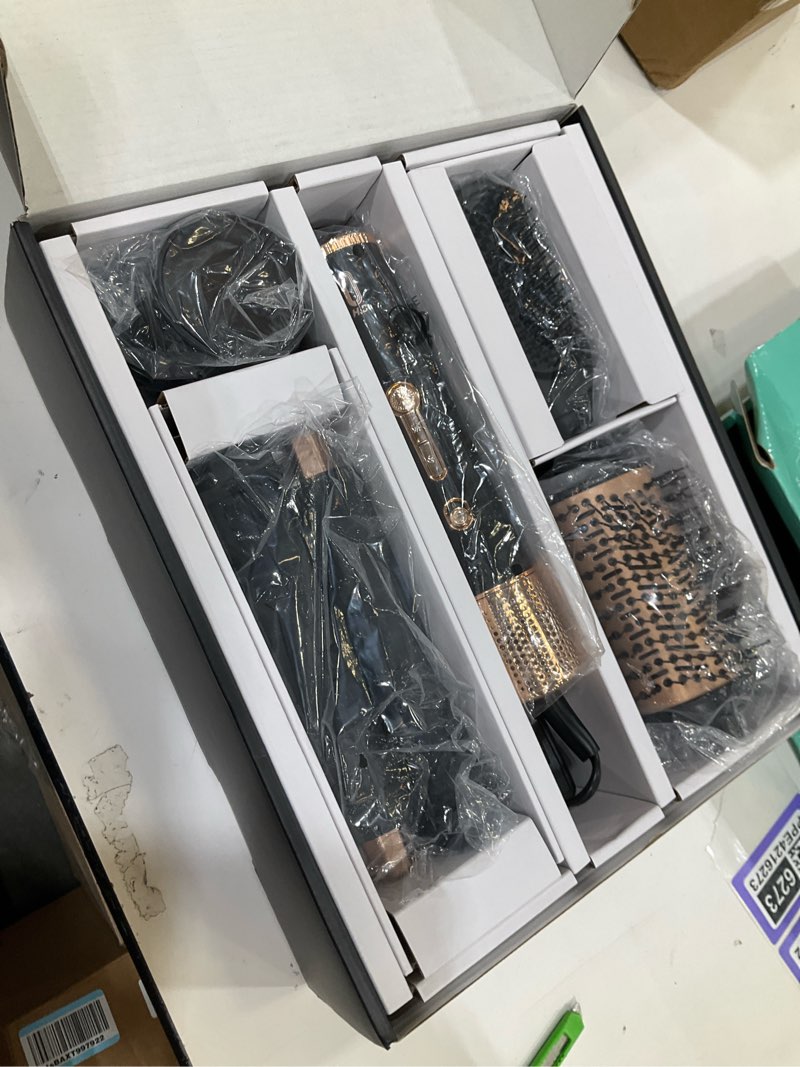 Condition photo showing New/Like New for O.H.B 5 in 1 Hot Air Hair Styler, 110,000 RPM High Speed Hair Dryer Brush, Ionic Air Styler Wrap with Fast Drying, No Heat Damage Air Multi Styler for Volumize, Curl, Straighten for Travel, Black Gold