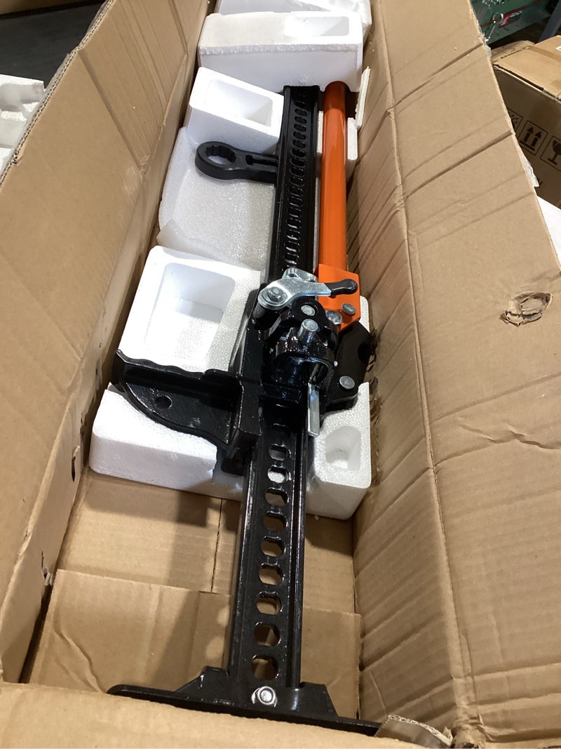 Condition photo showing Good Condition for vevor farm jack 48 inch utility high lift, 7000 lbs capacity ratcheting off road jeep jack, heavy for tractor, truck, suv, bumper lift, orange