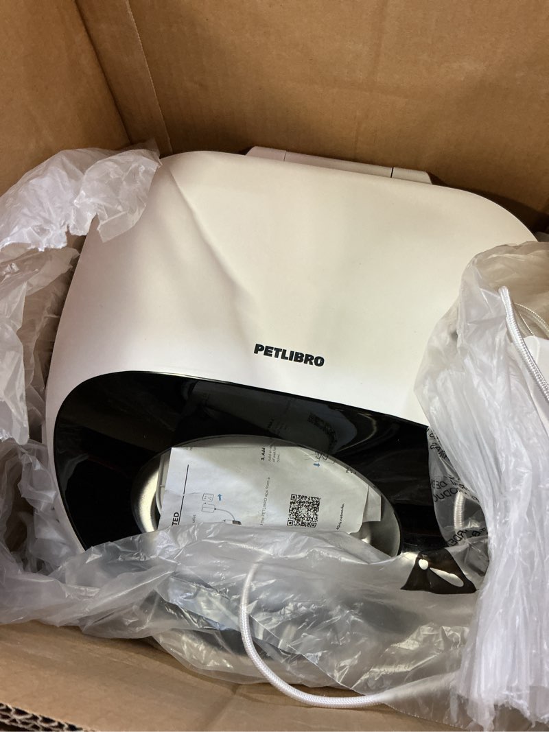 Condition photo showing As Is for petlibro automatic cat feeder wet food with stainless steel bowl, refrigerated auto cat feeder with semiconductor cooling, 3 fresh meals for 3 days, app-controlled pet food dispenser, easy to clean white feeder