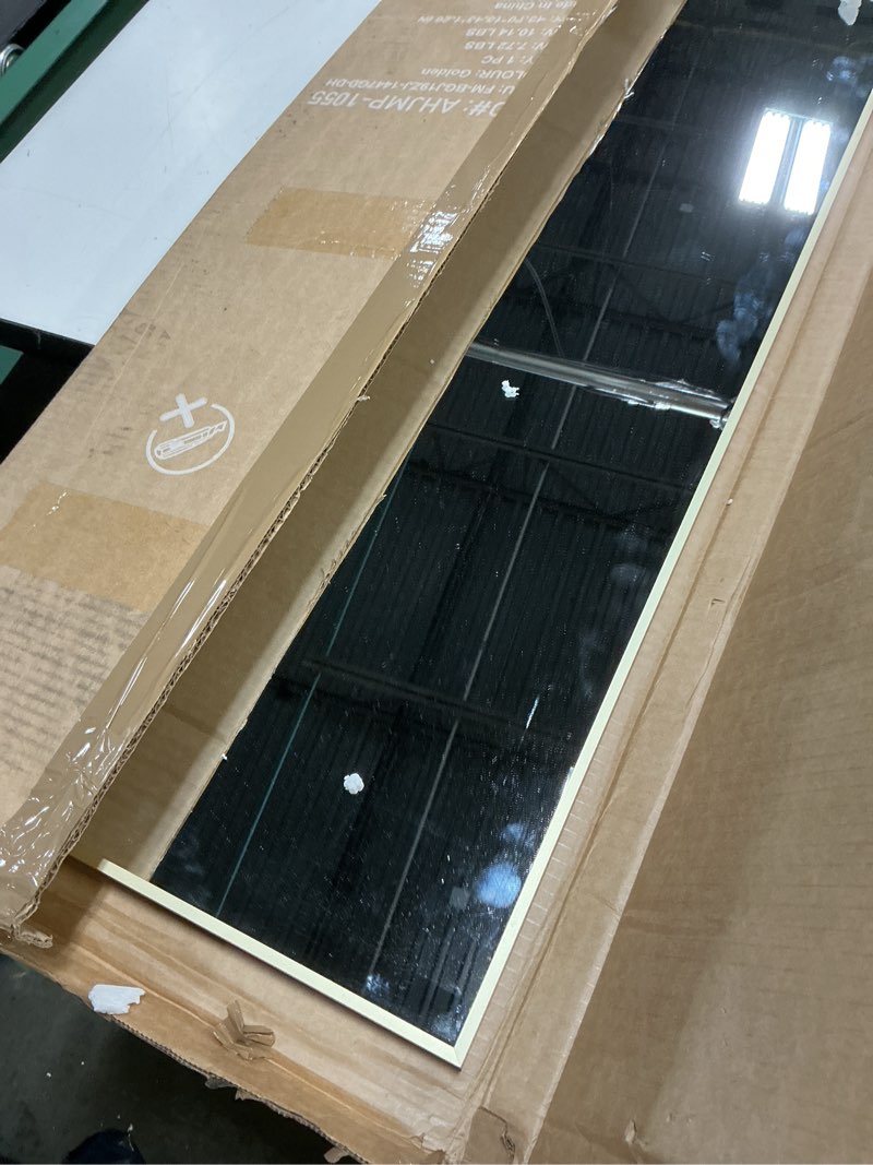 Condition photo showing Good Condition for DUMOS 47x14 Full Length Mirror Over The Door, Wall Mounted Full Body Mirror, Door Hanging Metal Aluminum Alloy Frame Dressing Mirror for Bedroom, Living Room, Entryway, Gold Gold 47"L x 14"W