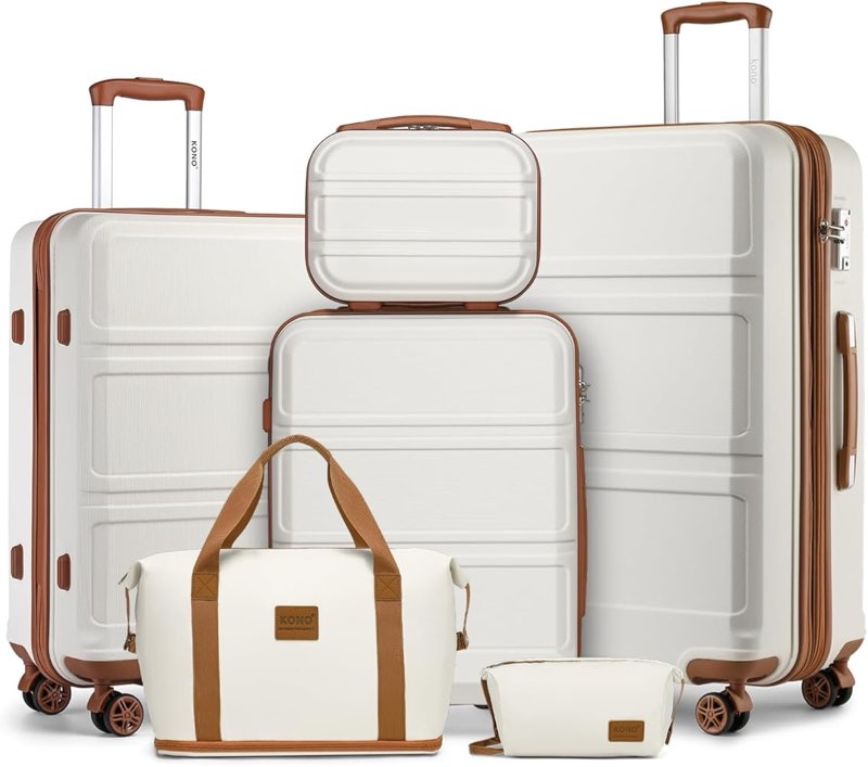 Only 3 pieces, Kono Suitcase Set 3 Piece Luggage Set Expandable(only 28\\\") Lightweight PC+ABS Carry On Hardside Luggage with TSA Lock Spinner Wheels (Apricot Blue, 3 piece set)