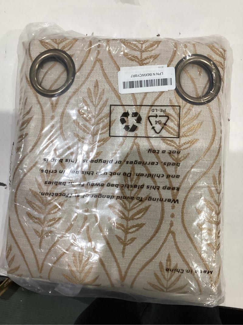 Condition photo showing Good Condition for bgment gold linen curtains for living room, french country leaf jacquard botanical pattern cottage core boho vintage grommet light filtering semi sheer linen curtains, 2 panels, 52 x 84 inch 52"w x 84"l (pack of 2) gold