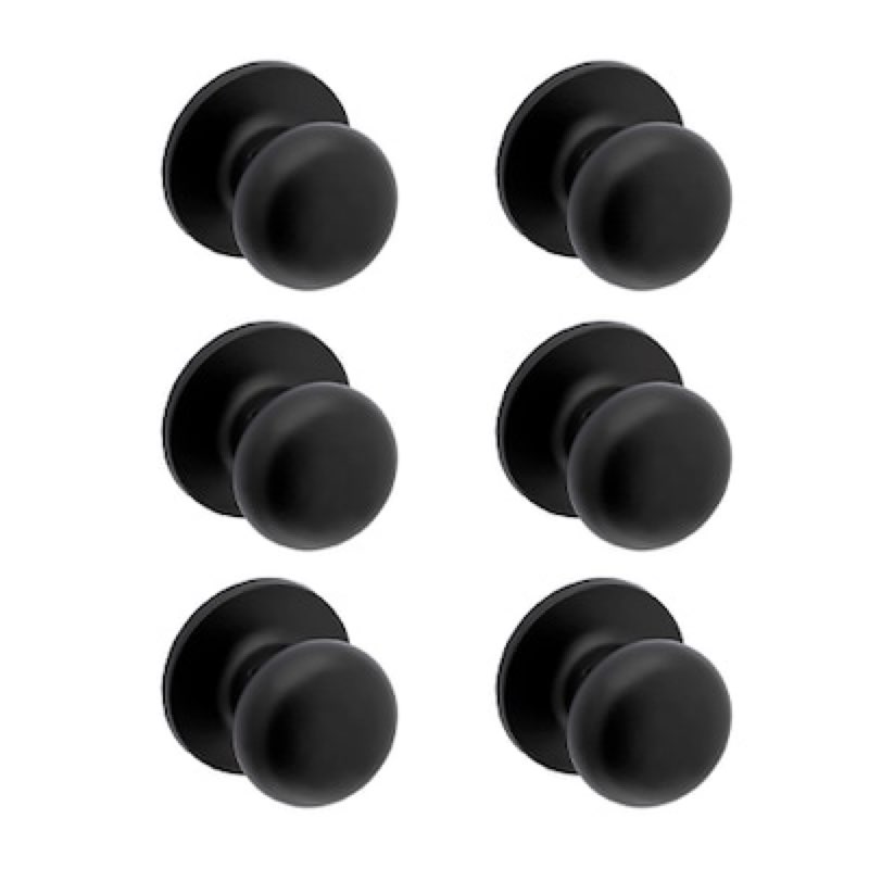 reliabilt baron matte black interior or hall/closet passage door knob contractor pack 6