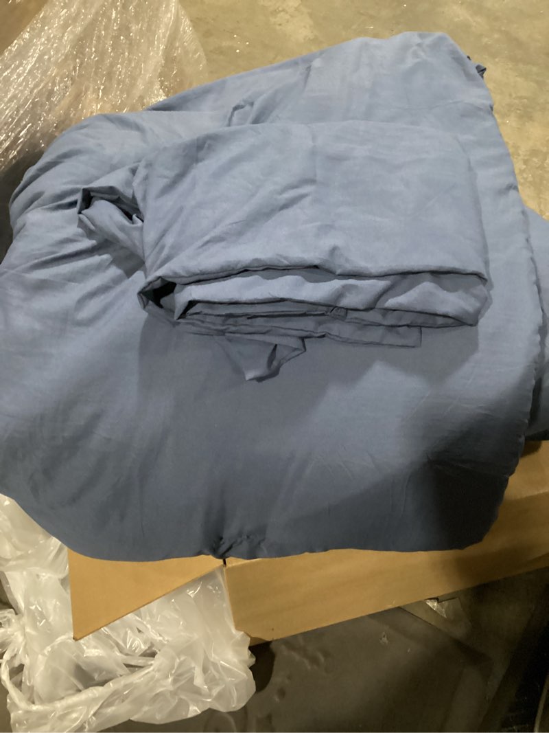 Condition photo showing As Is for (incomplete) bedsure king size comforter set navy, soft prewashed king bedding, quilted comforter with circle design, down alternative comforter for all seasons, 3 pieces bed set with 2 pillow shams king 07-navy-circle