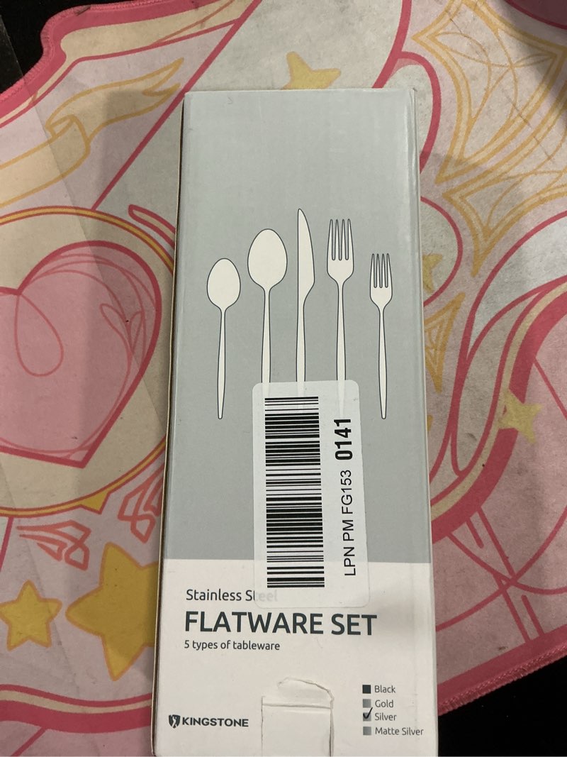 Condition photo showing As Is for KINGSTONE Silverware Set, 20-Piece Flatware Set Cutlery Set Premium 18/10 Stainless Steel, Tableware Include Forks Knives Spoons for Home Kitchen Restaurant Wedding, Dishwasher Safe 20-Piece Silver