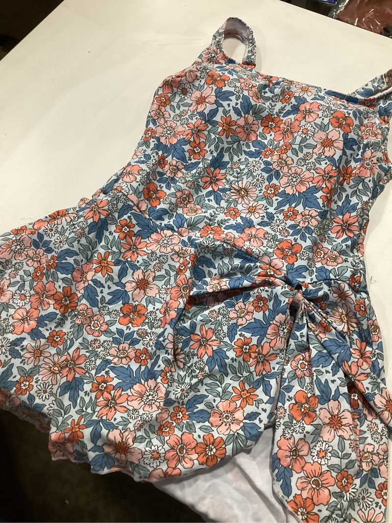 Condition photo showing Good Condition for Eomenie One Piece Swimdress Swimsuits for Women Tummy Control Swim Dresses Skirt Bathing Suit Large Orange Floral Printed 2(Size L) 