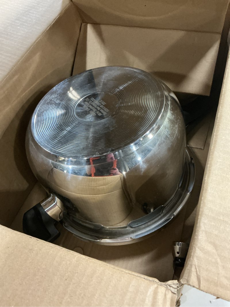 Condition photo showing As Is for stainless steel pressure cooker 8 quart, stove top & induction compatible, heavy-duty multi-safety system, food-grade for home commercial use, deeluban 8.5 quarts