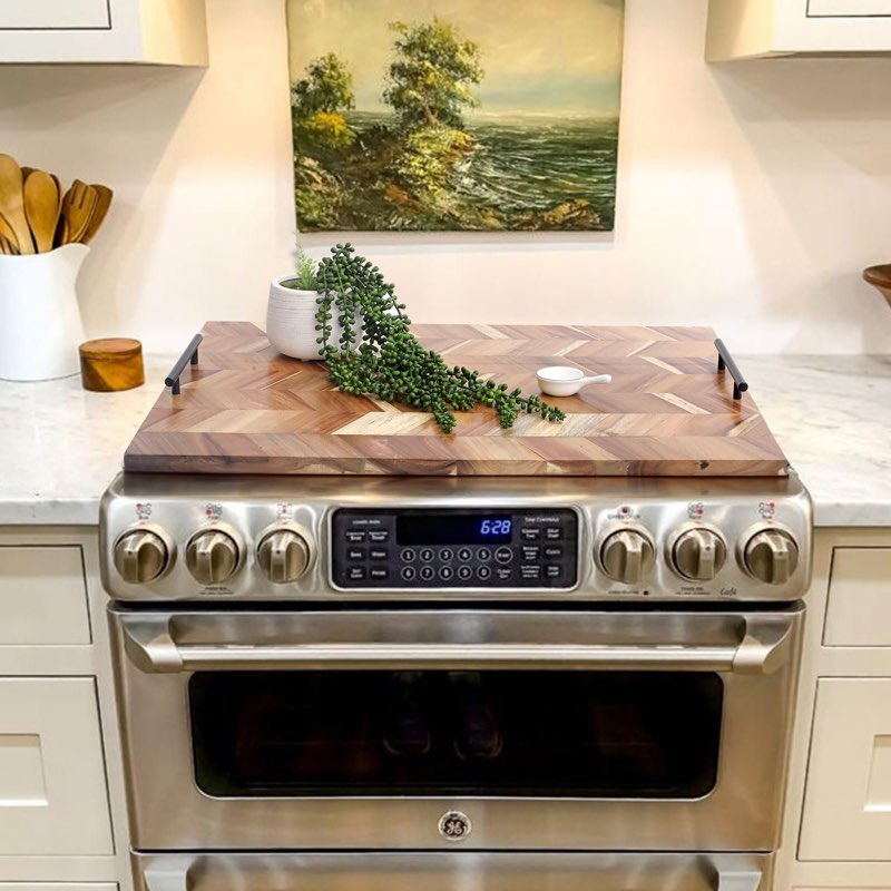 Acacia Wood Stovetop Cover Board With Handles, Noodle Board Stove Cover For Gas Stove And Electric Stove Top