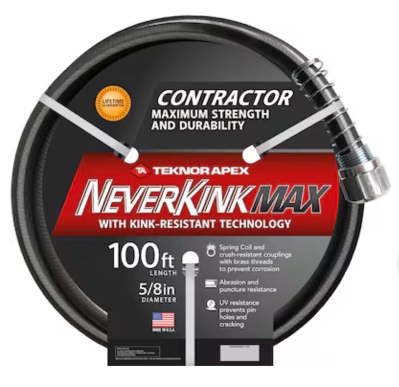 neverkink max teknor apex 5/8-in x 100-ft contractor -duty kink free vinyl black coiled hose
