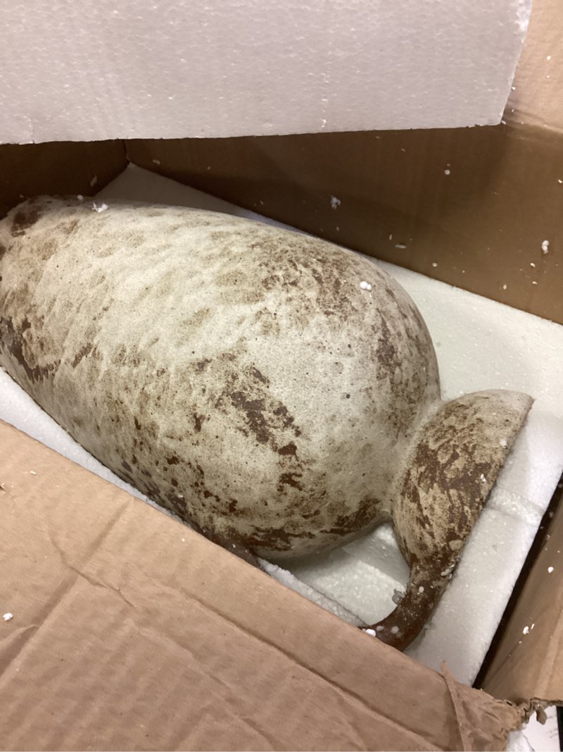 Condition photo showing Good Condition for Brown Ceramic Rustic Farmhouse Vase Jug Pitcher with Handle, Distressed Antique Terracotta Pottery Flower Vase 14.2 Inch Handmade Large Floor Vintage Decorative for Home Living Room Decor