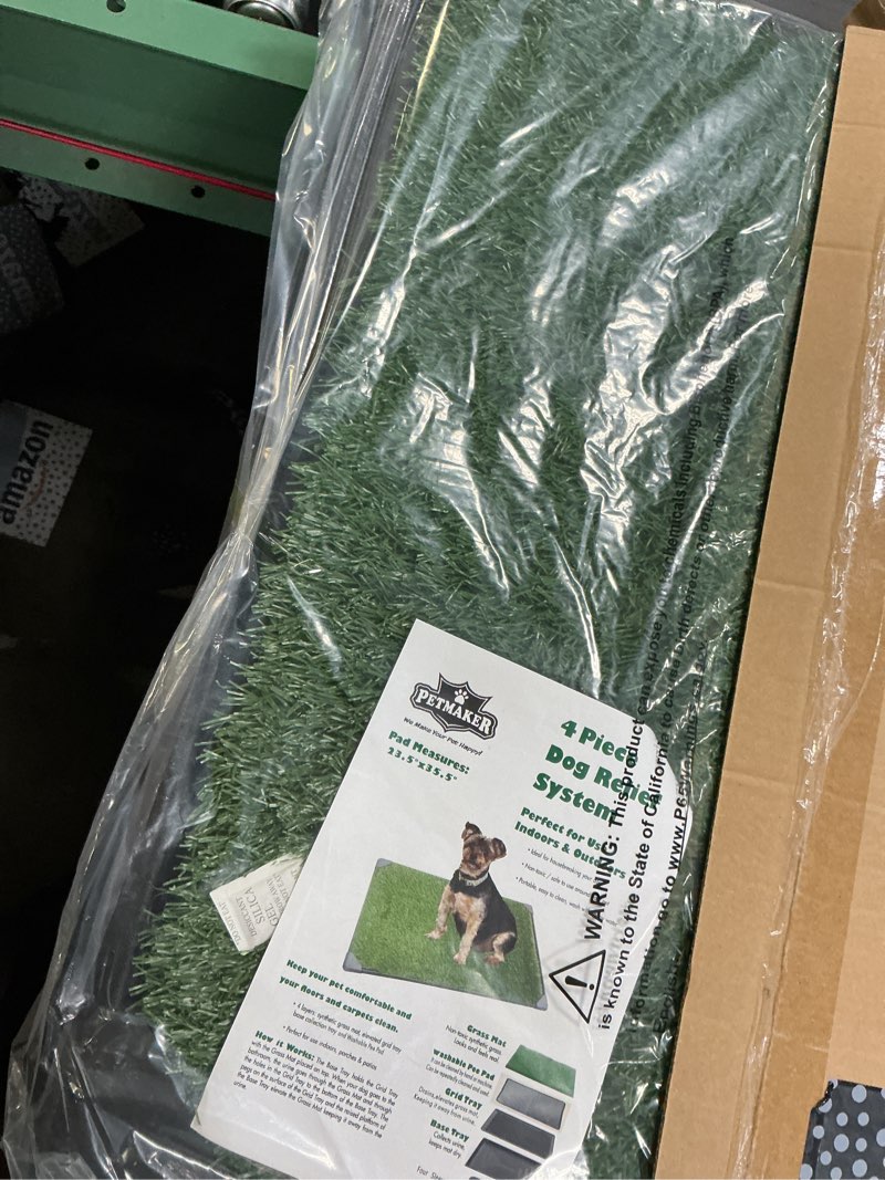 Condition photo showing New/Like New for portable dog grass pad with tray 20''x30'': dog litter box with artificial grass patch bathroom mat & washable pee pad for puppy potty training, pet loo indoor outdoor use for patio balcony apartment 20"x30"?potty system)