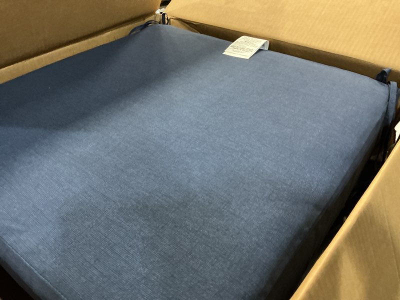 Condition photo showing New/Like New for arden outdoor deep seat cushion set, 24 in x 24 in, weather-proof, rain-proof, fade resistant patio cushion for chair, sofa, and couch sapphire blue leala polyfill sapphire blue leala 1 pack