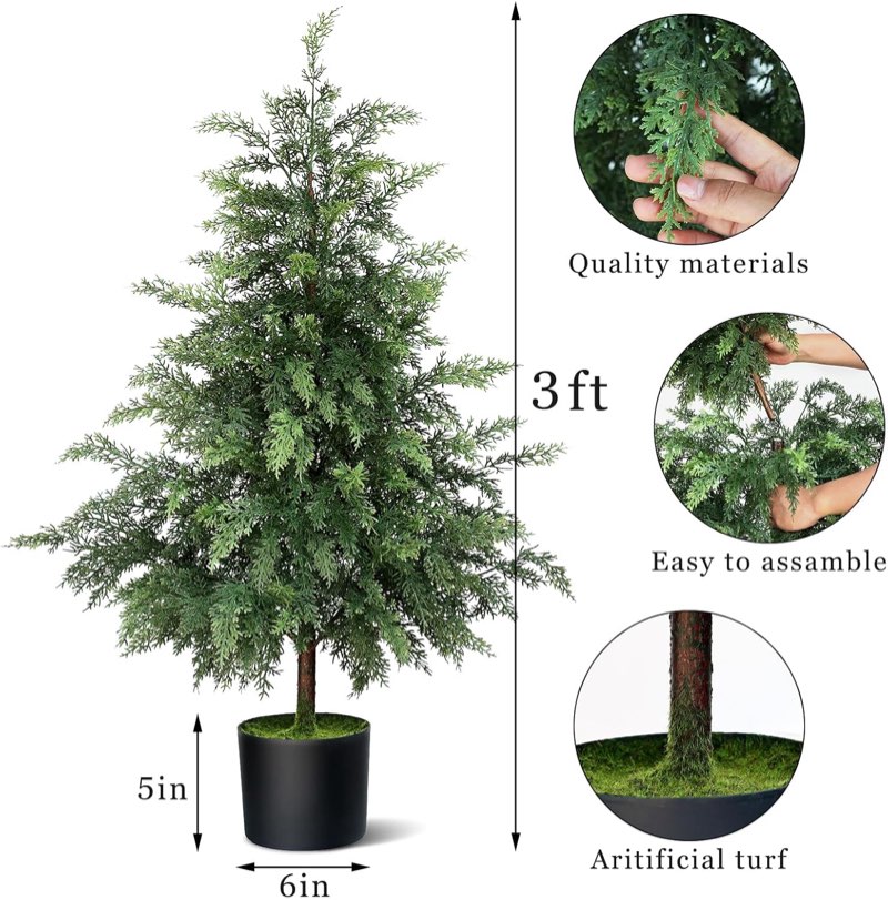YXZZWL 3FT Real Touch Cedar Topiary Trees for Front Porch Decor, Artificial Shrubs Faux Plants Potted UV Resistant Fake Greenery for Outdoor Indoor Door Garden Farmhouse Home Decoration