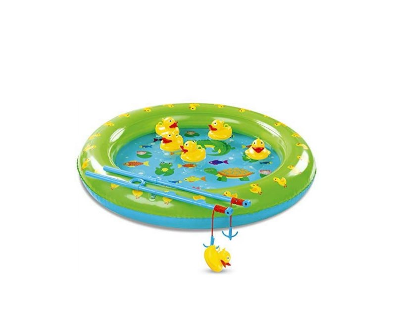 Bundaloo Duck Fishing Game Contest - Fun Carnival Game and Outdoor Party Toy for Kids - Inflatable Pond, 2 Rope Fishing Poles With Hooks, 6 Floating Ducks