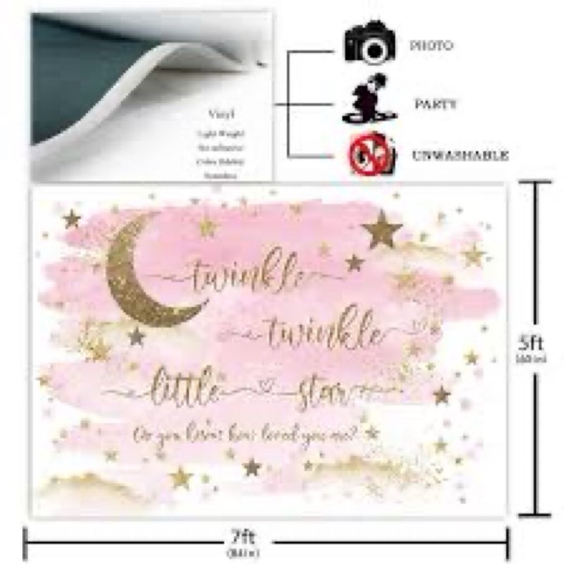 Avezano Twinkle Twinkle Little Star Backdrop for Girl Gold and Pink Boy Baby Shower Party Decoration