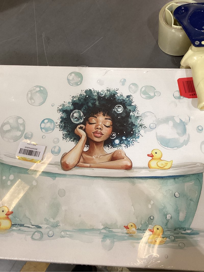 Condition photo showing New/Like New for bathroom wall art african american wall decor black girl in bathtub picture funny bathroom canvas print painting artwork framed home decorations for restroom toilet 20"x16"