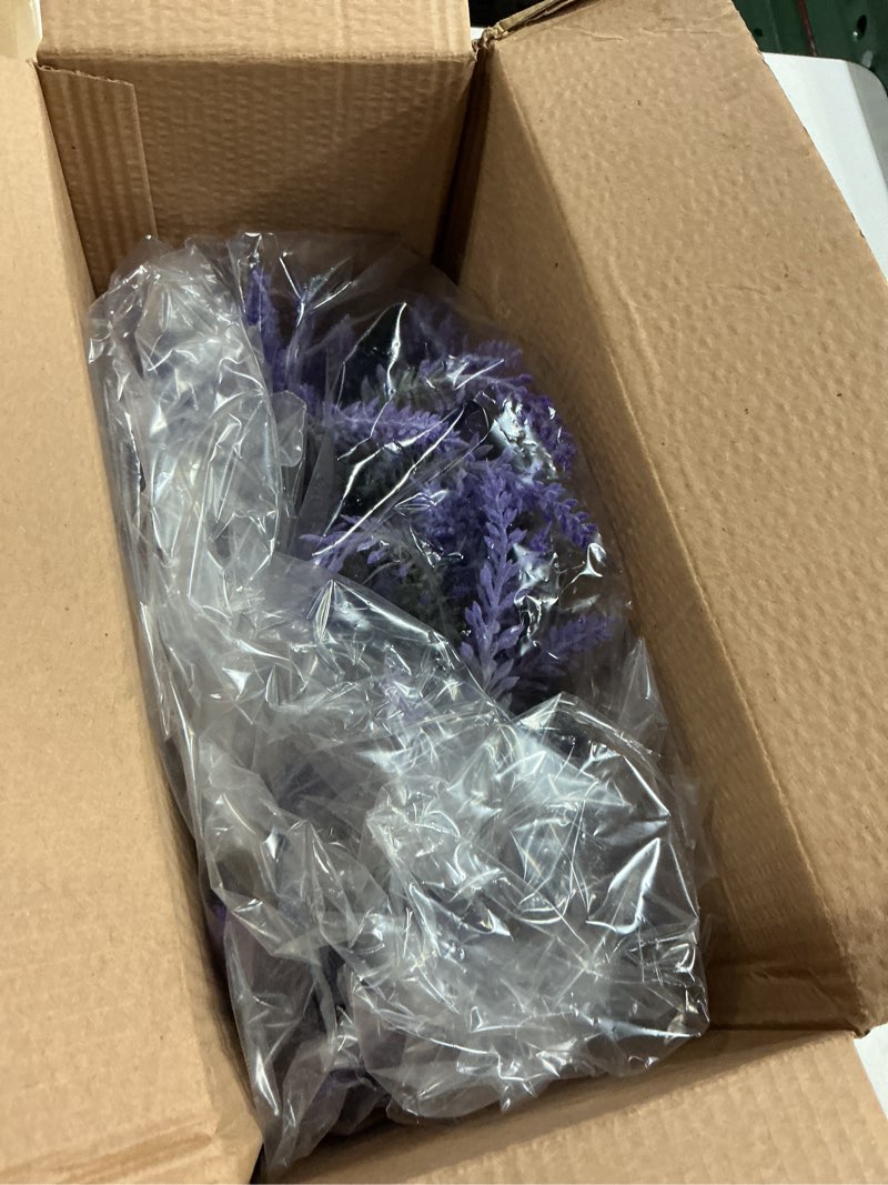 Condition photo showing New/Like New for butterfly craze artificial lavender plants in rustic wooden planters - lifelike, stunning faux silk purple flowers perfect for elevating your patio, home décor, or office, large dar