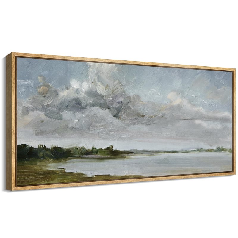 Tranquil Landscape Soft Brushstroke Lake Scene Framed On Canvas Print