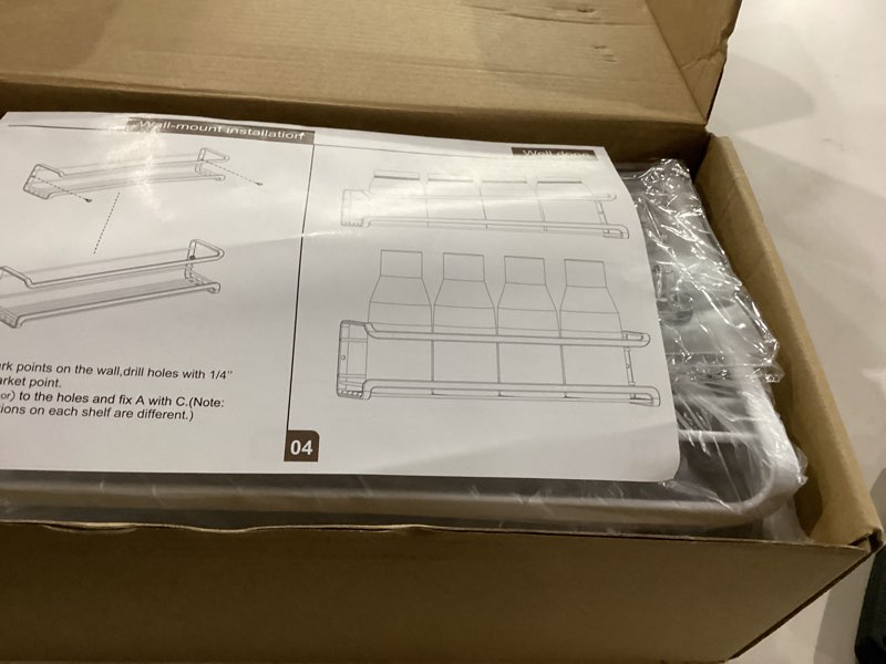 Condition photo showing New/Like New for Spice Rack wall mounted 4 Pack, Space-Saving Spice Organizer for Spice Jars and Seasonings,Screw or Adhesive Hanging Spice Rack Organizer for Your Kitchen Cabinet,or Pantry Door,White 4Pack White